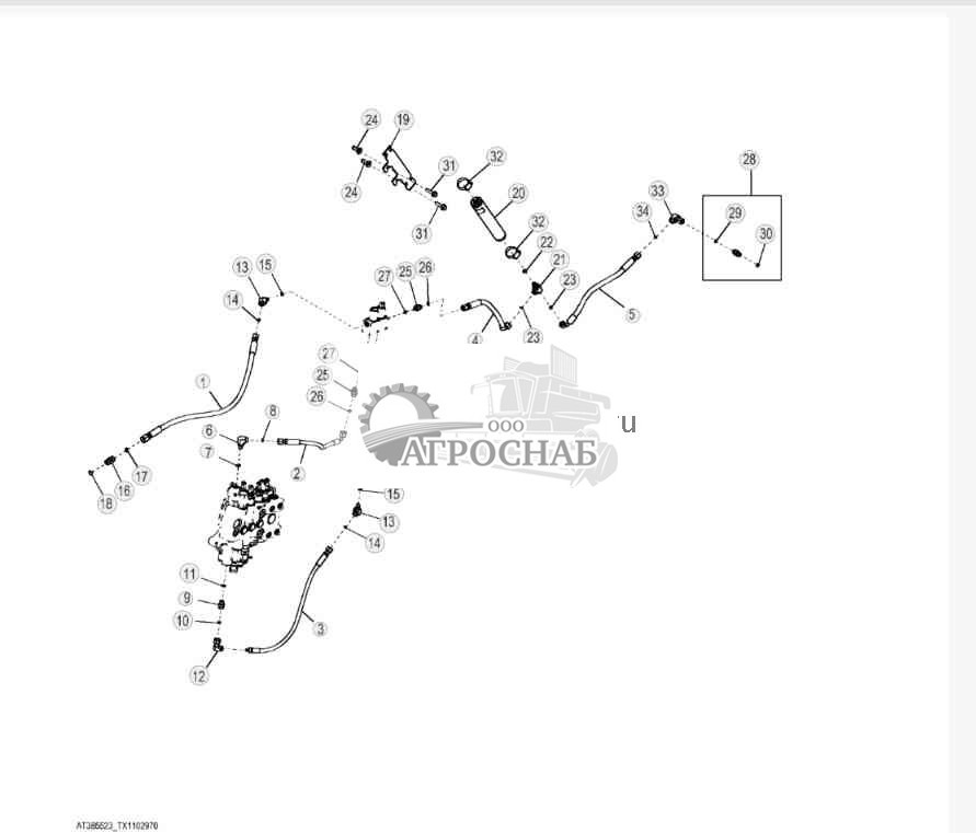 Гидравлическая система однорычажного управления погрузчиком, ручное управление ( 